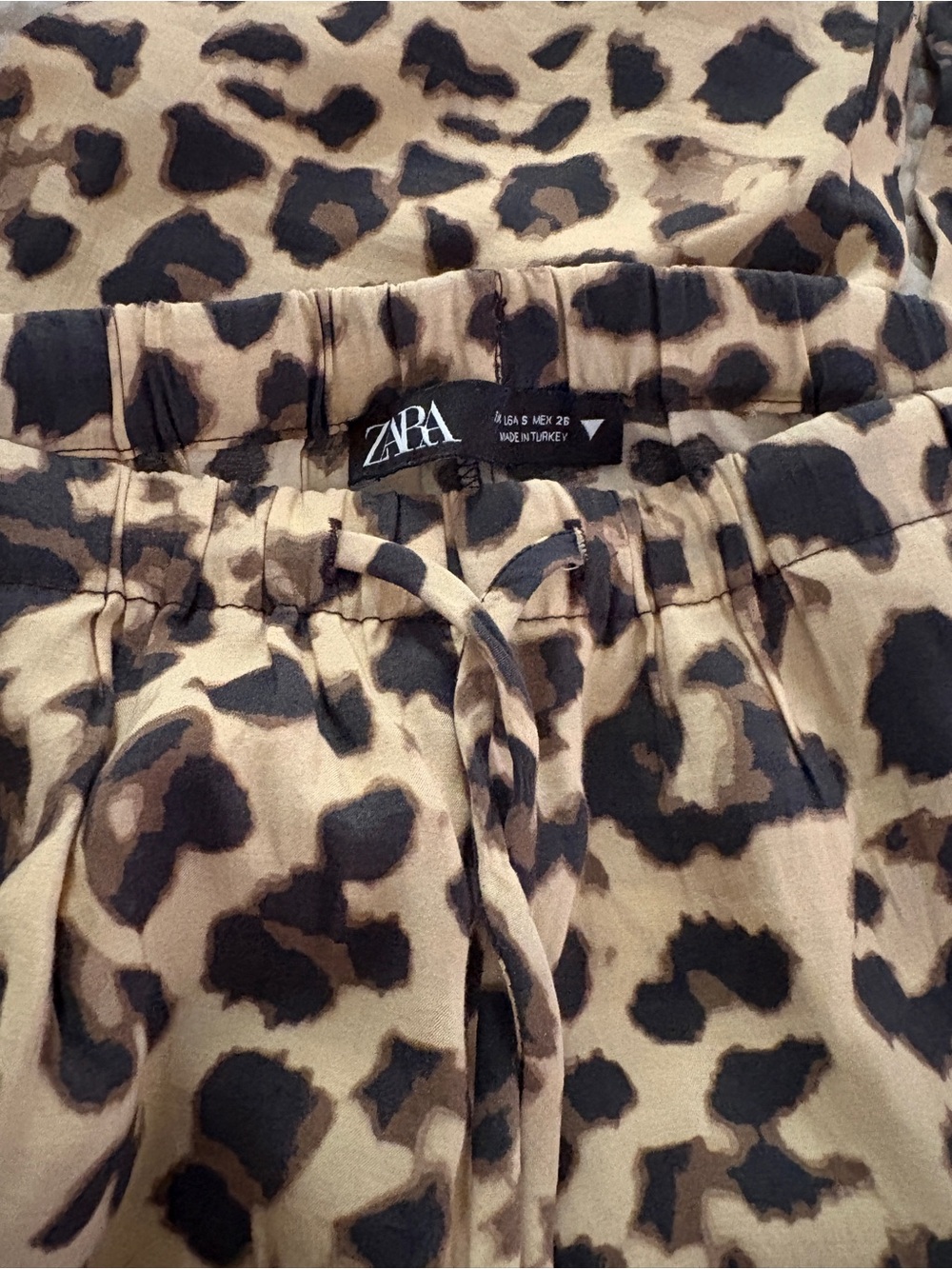 Zara Leopard Print Drawstring Pants - Black & Tan